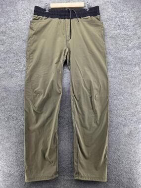QOR Pants Mens L Green Track Pants Woven Elastic Waist Pockets Drawstring